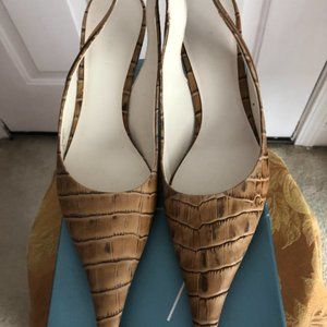 Ladies Tan Croc Heels Open Back